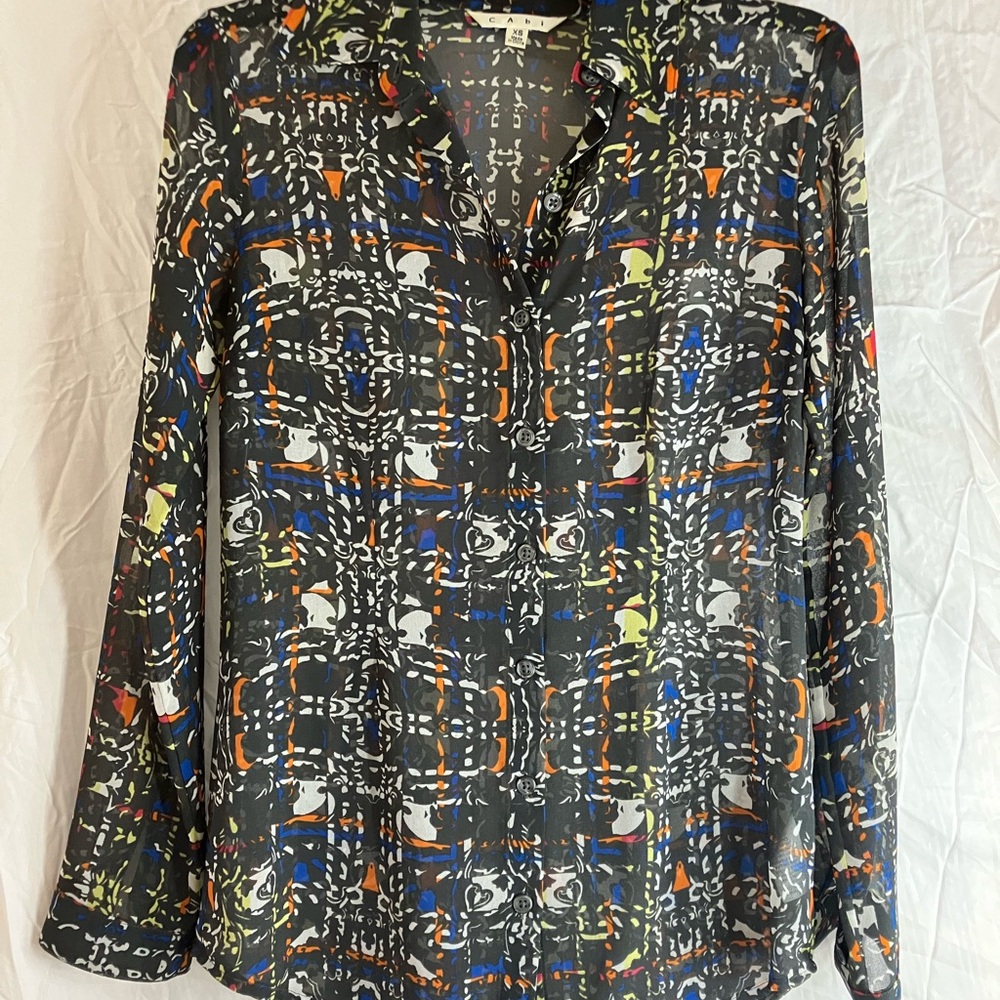 CAbi Women's Blouse with Abstract Multicolor Design